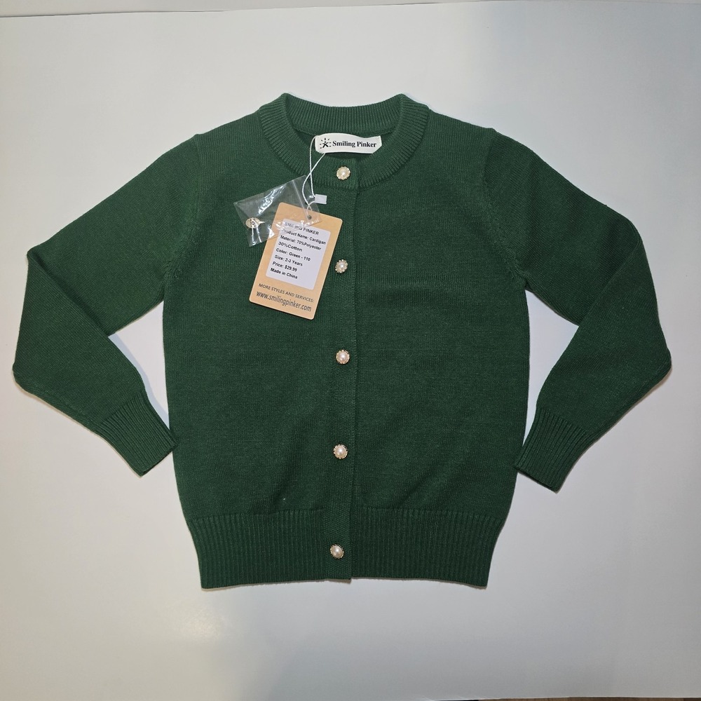 Smiling Pinker Girls Cardigan 2-3T Green Pearl Buttons NWT Holiday Sweater